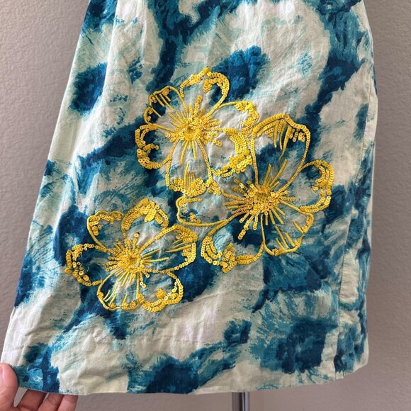 Anthropologie Floret Pencil Mini Dress Beaded Square Split Neck Cap Sleeve Sz 0 - Picture 15 of 15